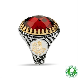 Kırmızı Kristal Kesimli Garnet Taşlı 925 Ayar Gümüş Erkek Yüzüğü