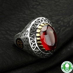 Kırmızı Lal Taşlı 925 Ayar Gümüş Erkek Yüzüğü