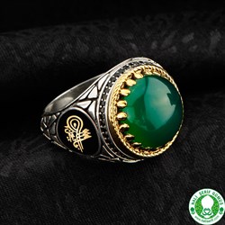 Yeşil Akik Taşlı 925 Ayar Gümüş Erkek Yüzüğü